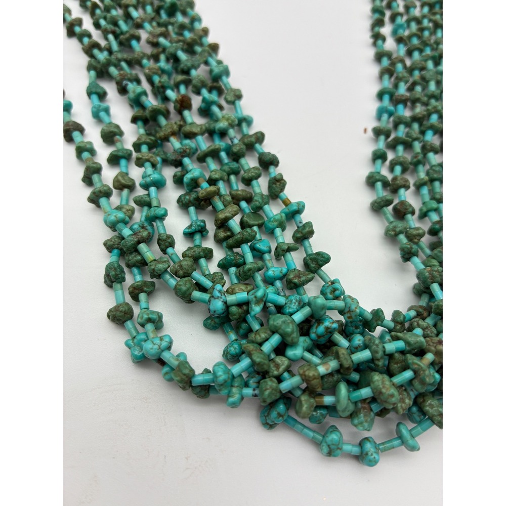 Santo Domingo Kewa Style 10 Strand Fine Turquoise Heishi Nugget Necklace 28" - Picture 5 of 6